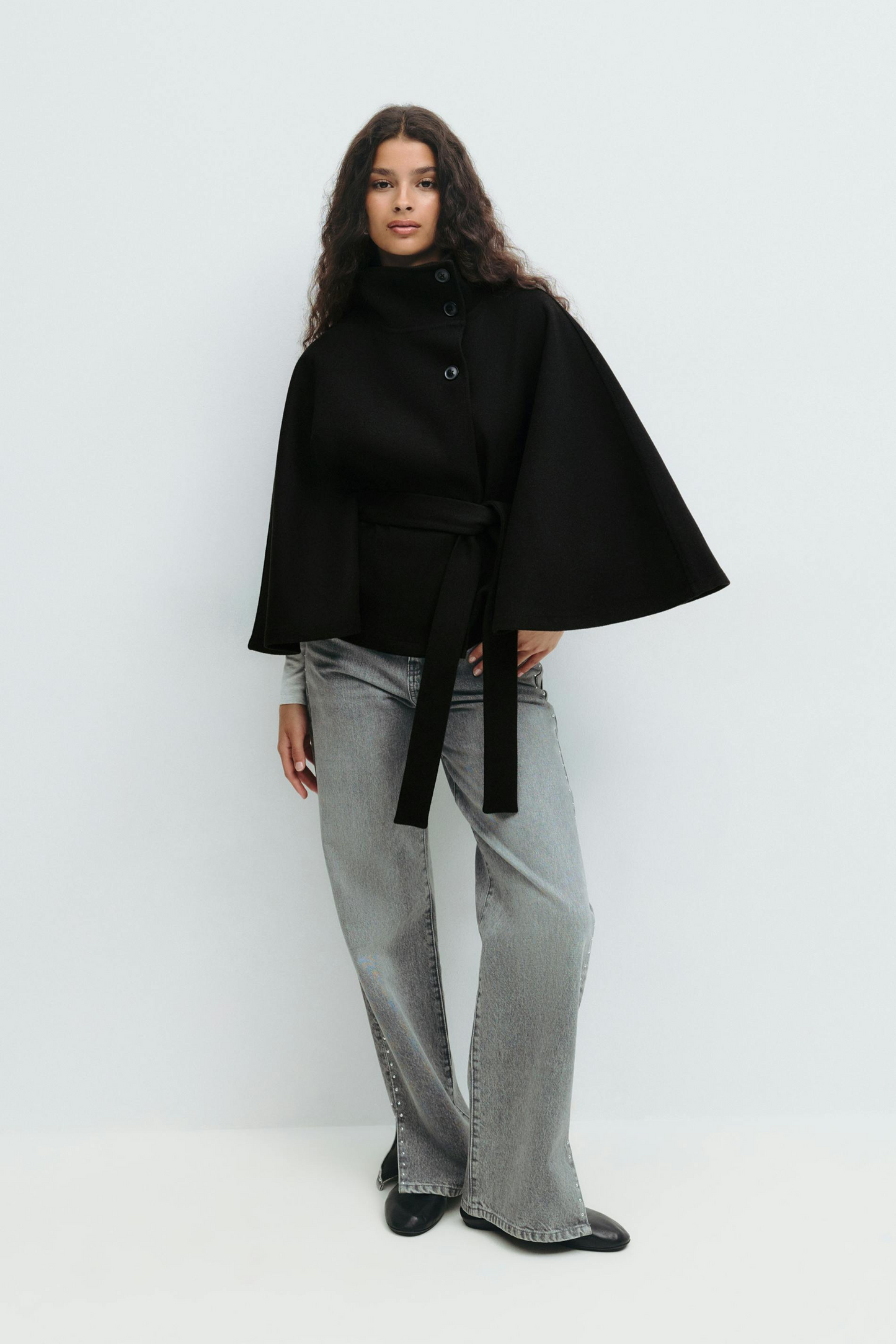 Alizée | Veste cape à ceinture