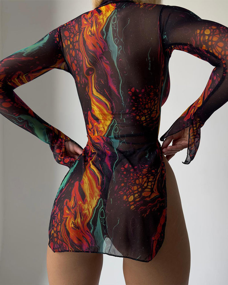 Mira™ | Jurk met abstracte print en elastiek