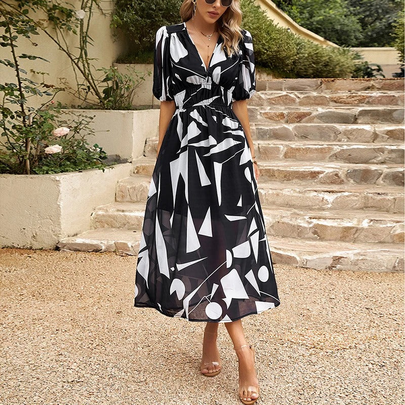 Shara - Midi Jurk met Geometrisch Patroon
