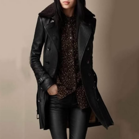 Clémentine | Manteau croisé ceinturé avec col en fausse fourrure