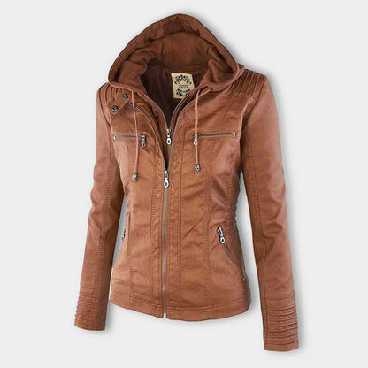 Kara | Veste motard à capuche et silhouette féminine