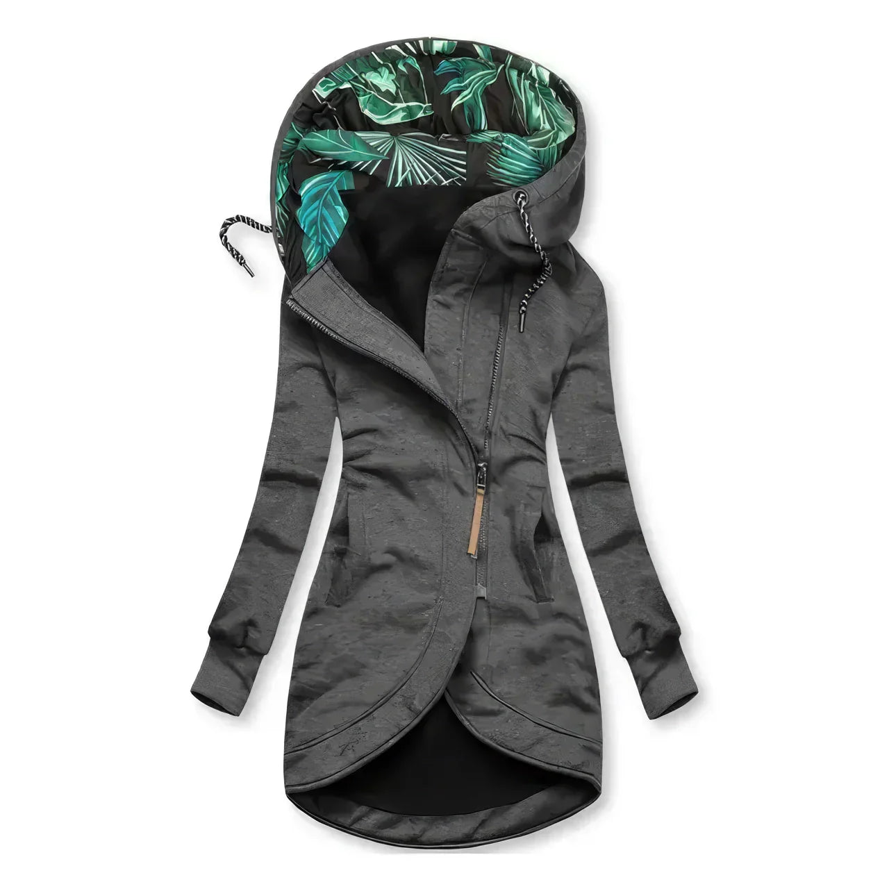 Aliénor | Halflange jas met capuchon en botanische print