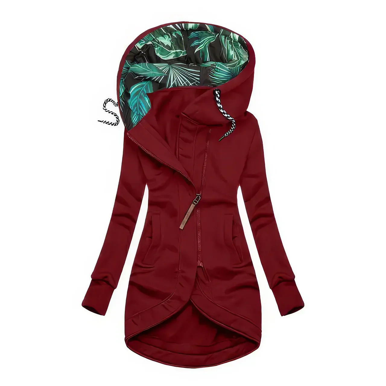 Aliénor | Halflange jas met capuchon en botanische print