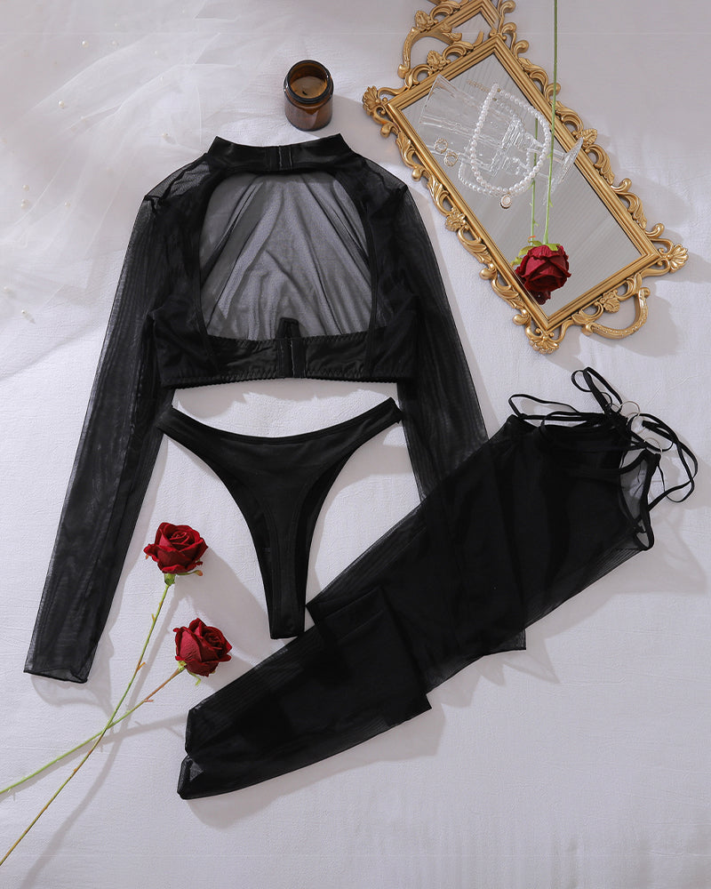 Alessandra™ | Romantische mesh crop top en broekset