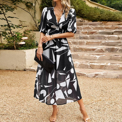 Shara - Midi Jurk met Geometrisch Patroon